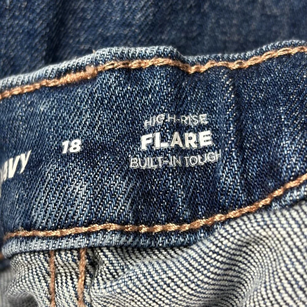Old Navy High-Rise Flare Jeans Size 18 Dark Aged Denim Stretch Cotton Blend - Picture 7 of 7
